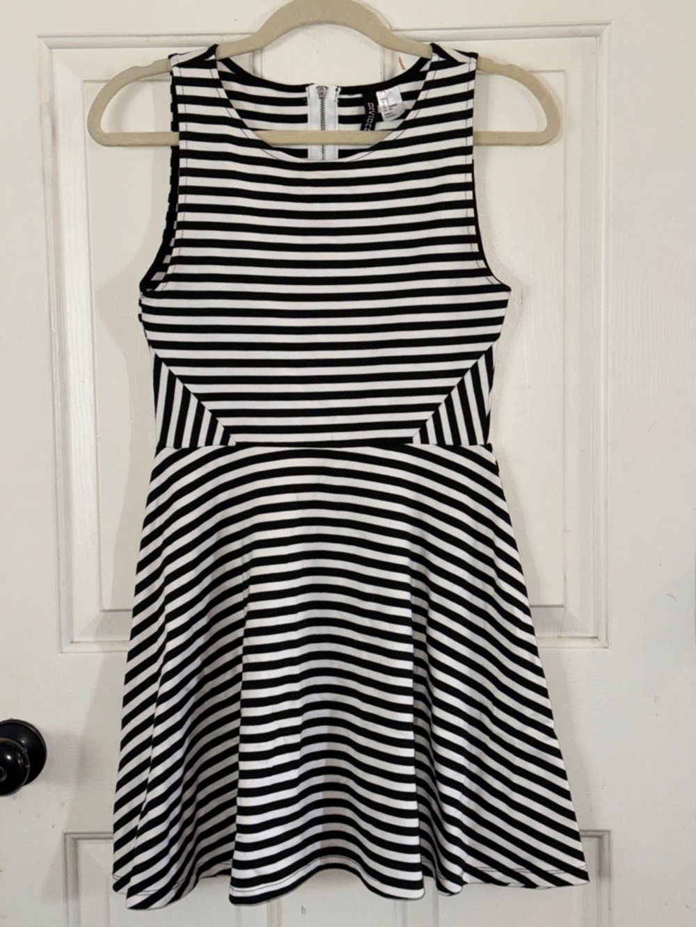 * H&M Black and White Striped Sleeveless Fit-and-Flare Dress